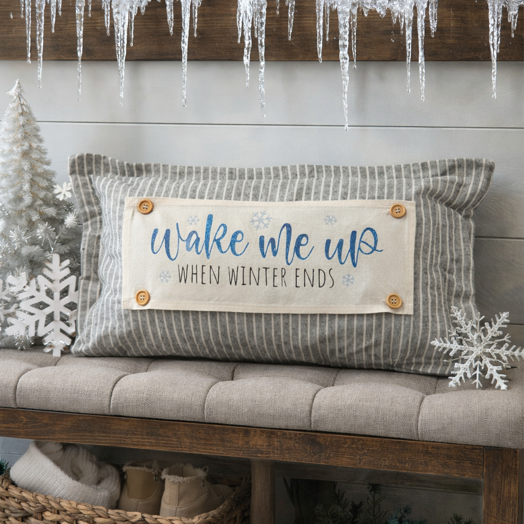 PANEL ONLY: 
RECTANGLE New! Glitter Seasonal Panel: Winter Blue Ice Sparkle Twinkle Bling Glitz Confetti Christmas; WAKE ME UP WHEN WINTER ENDS