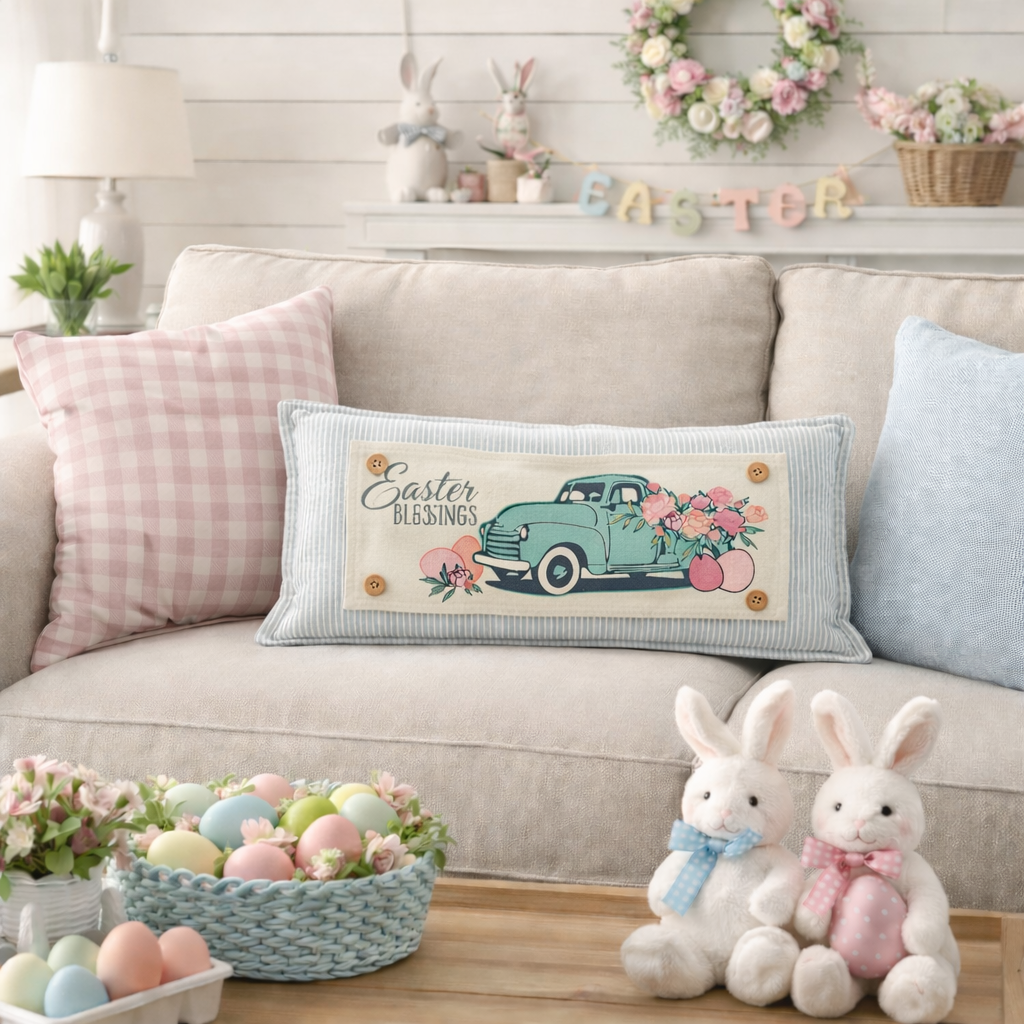 PANEL ONLY: RECTANGLE Spring, Summer, Floral, Eggs, Pastel, Blessings, Father's Day; EASTER VINTAGE TRUCK