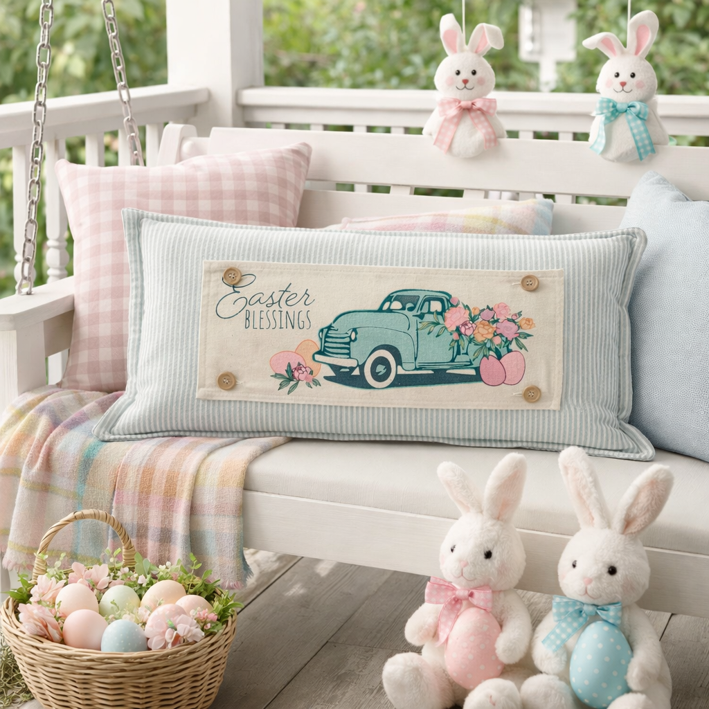 PANEL ONLY: RECTANGLE Spring, Summer, Floral, Eggs, Pastel, Blessings, Father's Day; EASTER VINTAGE TRUCK