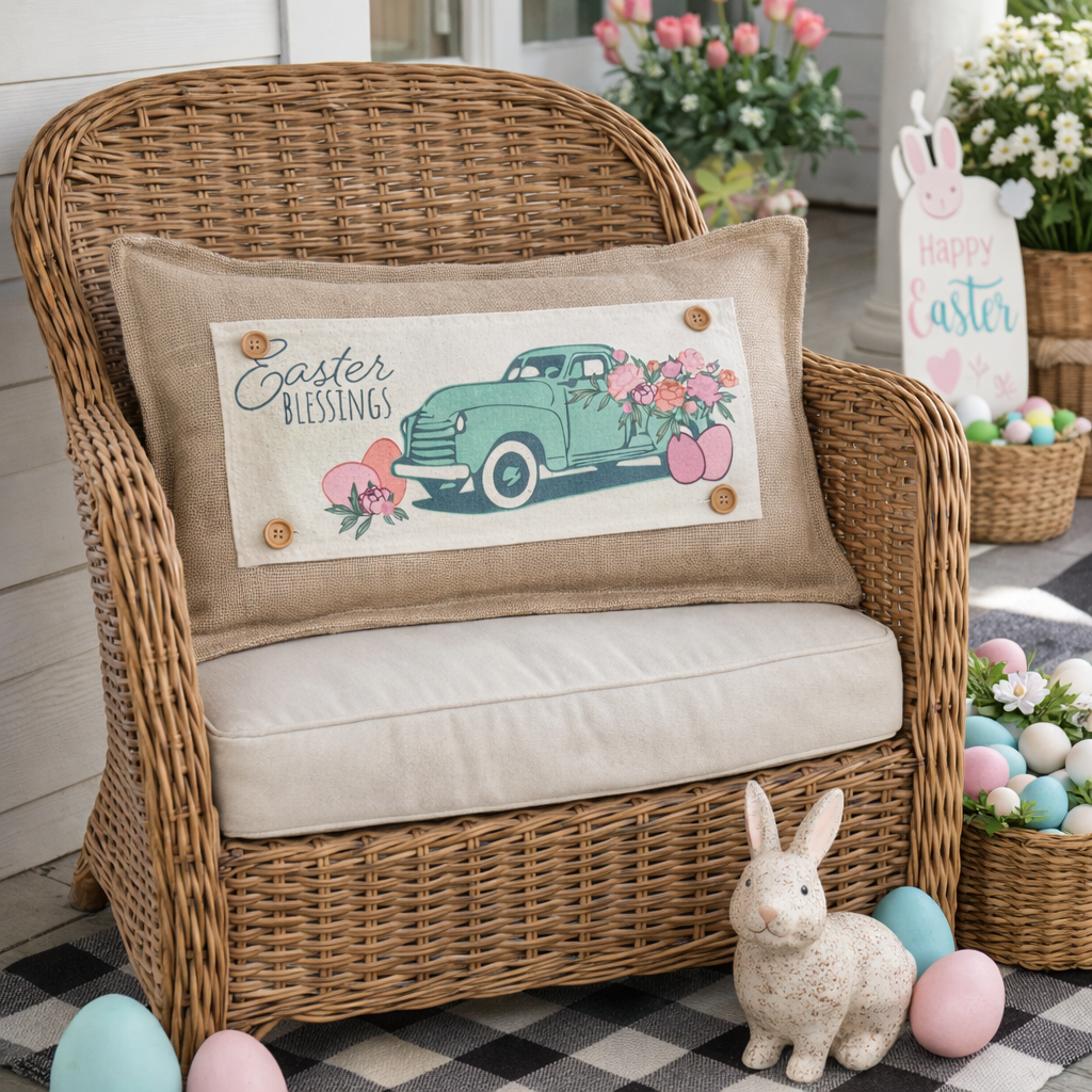 PANEL ONLY: RECTANGLE Spring, Summer, Floral, Eggs, Pastel, Blessings, Father's Day; EASTER VINTAGE TRUCK