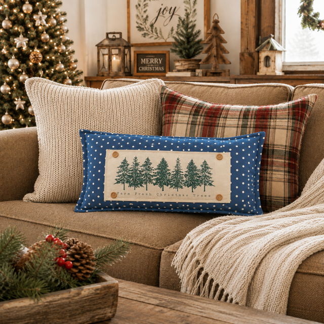 PANEL ONLY: RECTANGLE Winter; Farm Fresh, Green, Nature, Peaceful, Vintage, Farmhouse ; EVERGREEN CHRISTMAS TREES