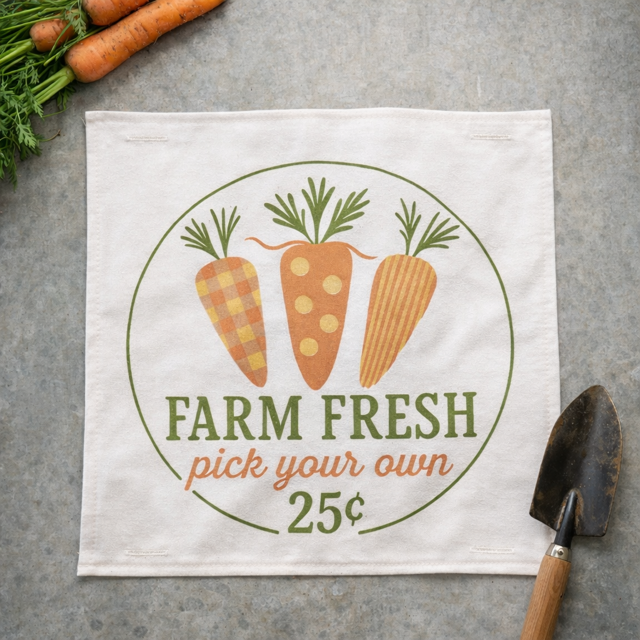 MISFIT  PANEL ONLY: SQUARE Spring, Summer, Harvest Veggies, Bunny Food, Garden; FARM FRESH CARROTS