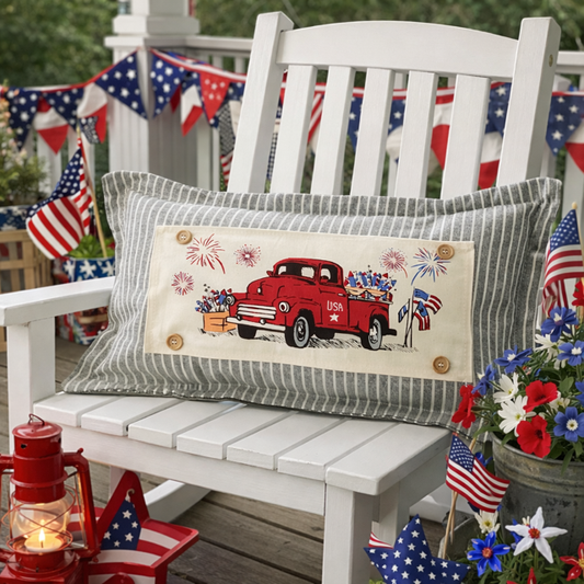 PANEL ONLY: RECTANGLE Summer; Father's Day Dad Fireworks Vintage Classic Old Red Truck; FIREWORK TRUCK