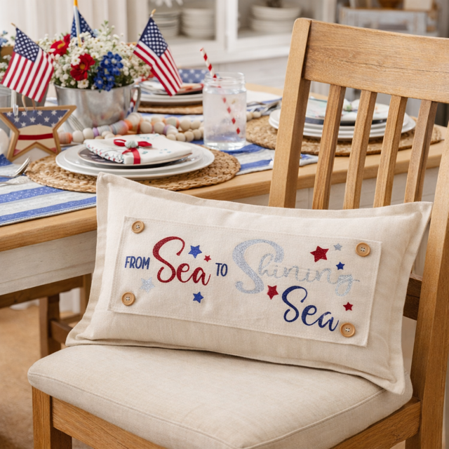 NEW! GLITTER PANEL ONLY: RECTANGLE throw pillow Summer BBQ American America red white blue Old Glory Sparkly SEA TO SHINING SEA