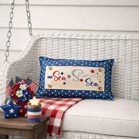 NEW! GLITTER PANEL ONLY: RECTANGLE throw pillow Summer BBQ American America red white blue Old Glory Sparkly SEA TO SHINING SEA