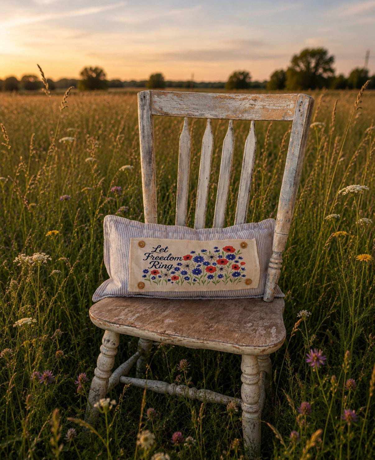 Holiday Panel: Summer; 4th of July Flower Field Patriotic Poppy Red, White, Blue American LET FREEOM RING FLORAL