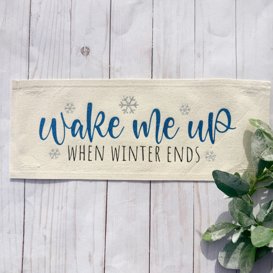 NEW!  Glitter Holiday Panel: Winter January Christmas Blue Brr Cold Snowflake Silver WAKE ME WHEN WINTER ENDS