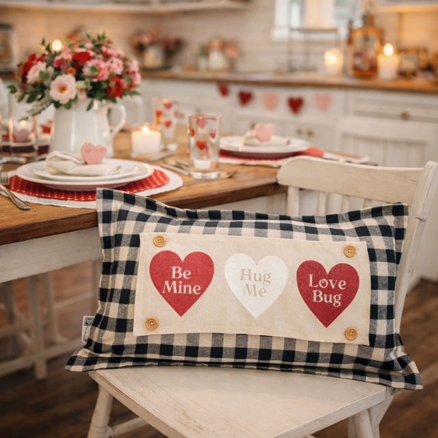 GLITTER PANEL ONLY:  RECTANGLE Glitter Holiday Panel throw pillow: Winter, Valentines Cherry Pink, Love, Spouse, Partner; GLITTER CONVERSATION HEARTS