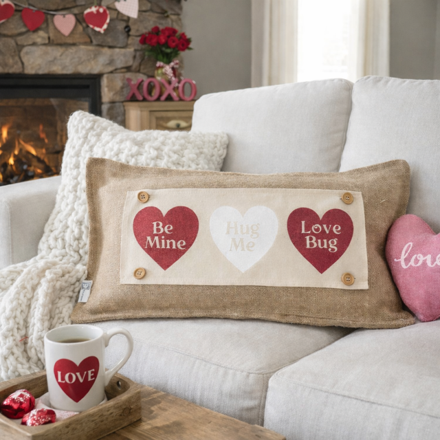 GLITTER PANEL ONLY:  RECTANGLE Glitter Holiday Panel throw pillow: Winter, Valentines Cherry Pink, Love, Spouse, Partner; GLITTER CONVERSATION HEARTS