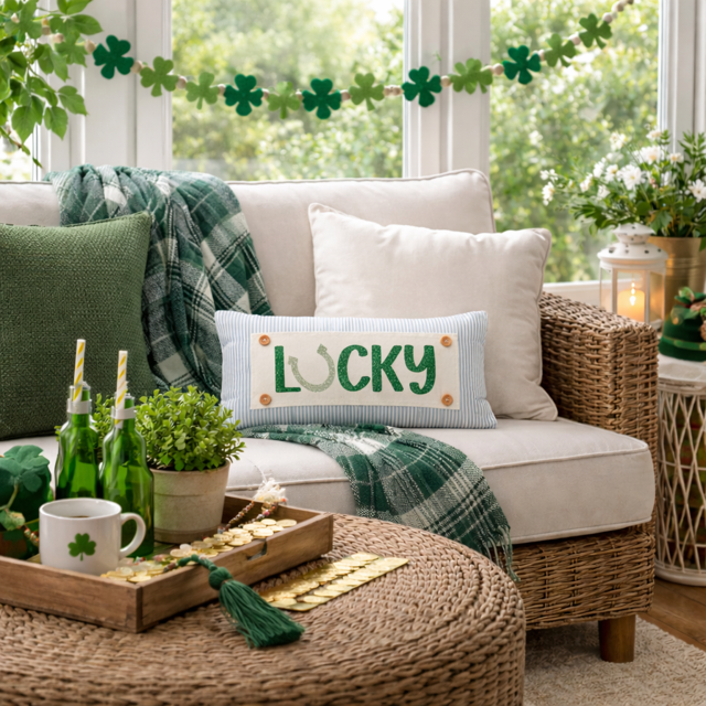 GLITTER PANEL ONLY:  RECTANGLE, Irish Kisses & Shamrock Wishes; Spring St. Patrick's Day, GLITTER LUCKY
