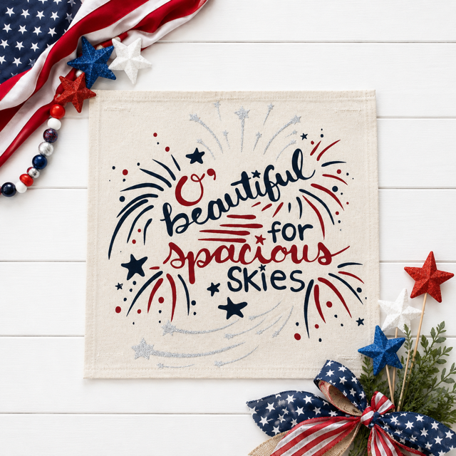 GLITTER PANEL ONLY: SQUARE Summer Fall Spring Patriotic Military Veteran God Bless USA July 4th Sept 11 Remembrance Independence American Farmhouse America Hymn Song Beautiful GLITTER SPACIOUS SKIES