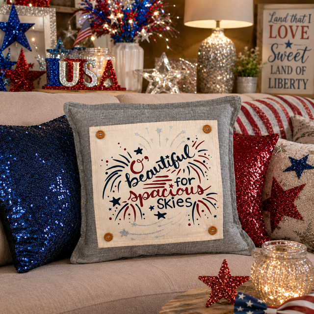 GLITTER PANEL ONLY: SQUARE Summer Fall Spring Patriotic Military Veteran God Bless USA July 4th Sept 11 Remembrance Independence American Farmhouse America Hymn Song Beautiful GLITTER SPACIOUS SKIES