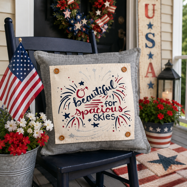 GLITTER PANEL ONLY: SQUARE Summer Fall Spring Patriotic Military Veteran God Bless USA July 4th Sept 11 Remembrance Independence American Farmhouse America Hymn Song Beautiful GLITTER SPACIOUS SKIES
