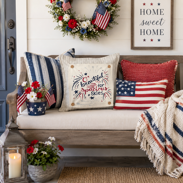 GLITTER PANEL ONLY: SQUARE Summer Fall Spring Patriotic Military Veteran God Bless USA July 4th Sept 11 Remembrance Independence American Farmhouse America Hymn Song Beautiful GLITTER SPACIOUS SKIES