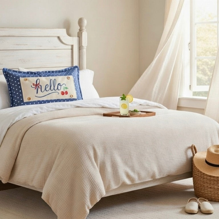 NEW! RECTANGLE SUMMER/FALL BUNDLE:  3 seasons +BLUE POLKA DOT pillow:  HELLO CHERRY, USA MAP, HOME SWEET HOME