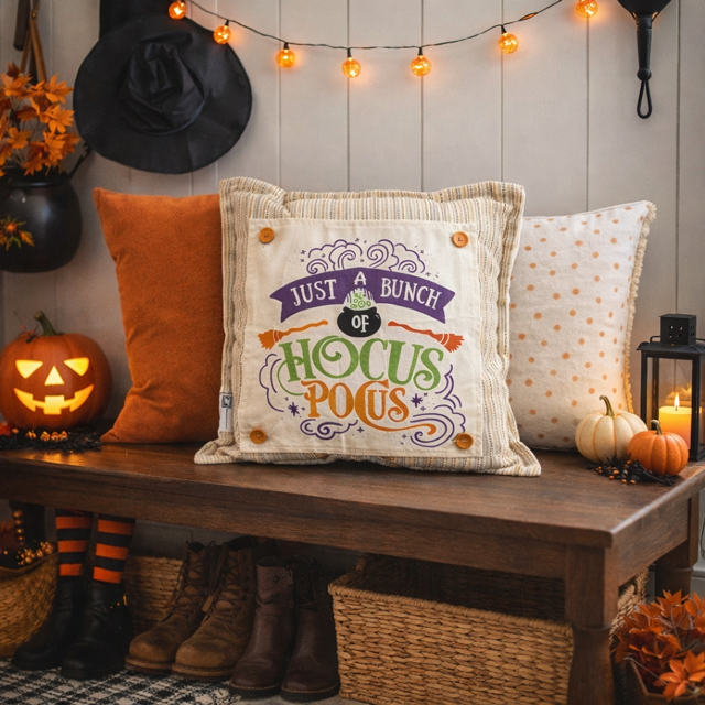 PANEL ONLY: SQUARE Holiday Panel: Fall, Autumn Halloween Witches Brew Caldron HOCUS POCUS