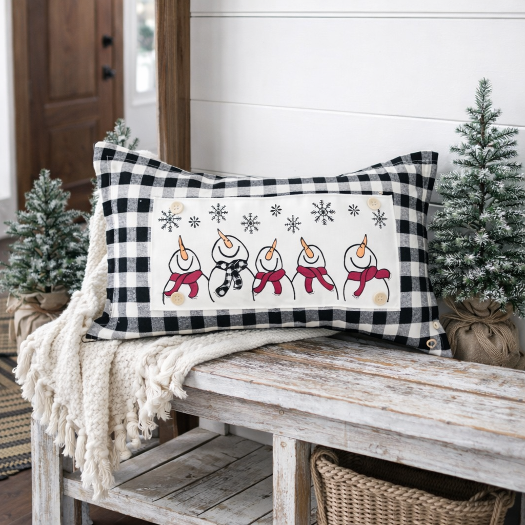 PANEL ONLY: 
RECTANGLE Season Panel: Winter January Decor Snow Snowflake Christmas; Singing Chorus Caroling Scarf Dancing Happy SNOWMAN SCARVES