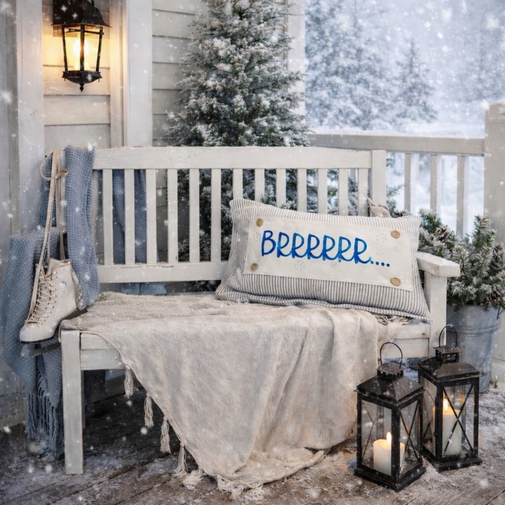 PANEL ONLY:  RECTANGLE NEW!  Glitter Holiday Panel: Winter January Christmas Blue Brr Cold Snowflake Silver BRRR