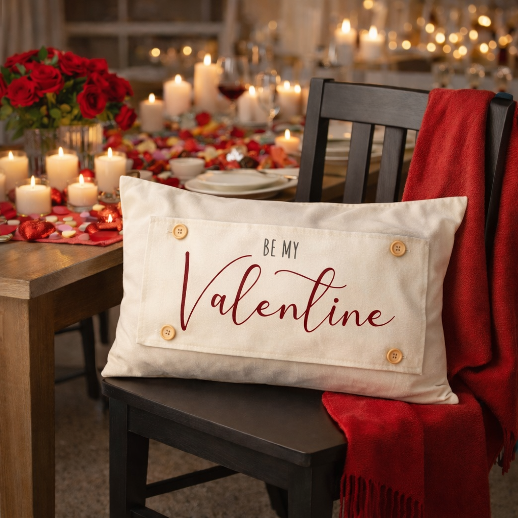 PANEL ONLY: RECTANGLE Holiday Panel:  Simple Romantic Classy Love Kisses Clean Boho Heart Cursive Candlelight Natural Love Winter; BE MY VALENTINE