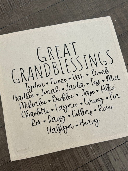 SQUARE Custom Memory Panel: GrandBlessings  Family Name  Monogram Grandkids SQUARE CUSTOM PANEL