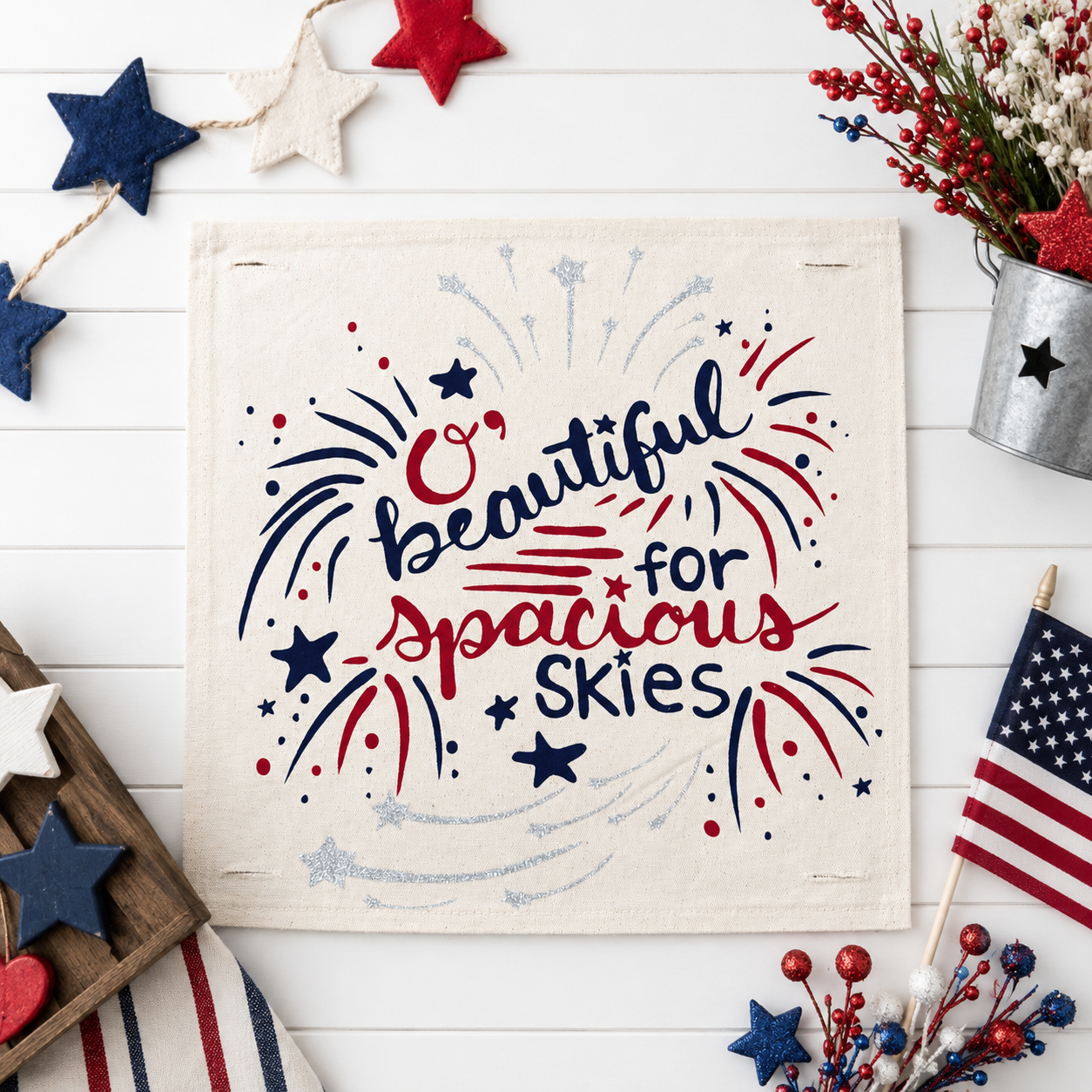 GLITTER PANEL ONLY: SQUARE Summer Fall Spring Patriotic Military Veteran God Bless USA July 4th Sept 11 Remembrance Independence American Farmhouse America Hymn Song Beautiful GLITTER SPACIOUS SKIES