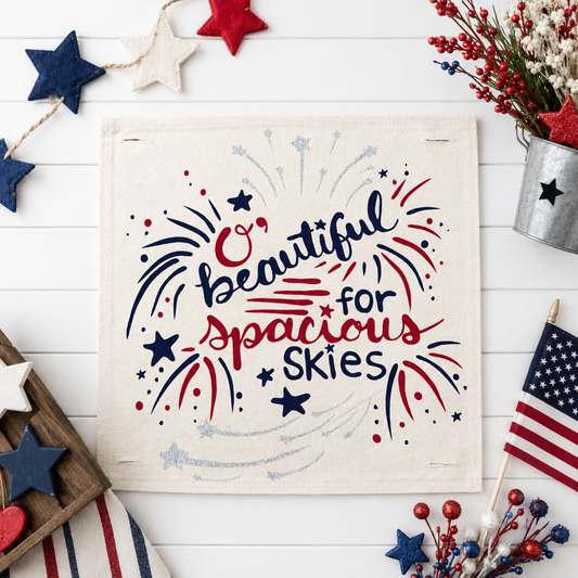 GLITTER PANEL ONLY: SQUARE Summer Fall Spring Patriotic Military Veteran God Bless USA July 4th Sept 11 Remembrance Independence American Farmhouse America Hymn Song Beautiful GLITTER SPACIOUS SKIES