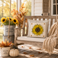 NEW!  PANEL ONLY: SQUARE Fall Autumn summer yellow SUNFLOWER HEAD