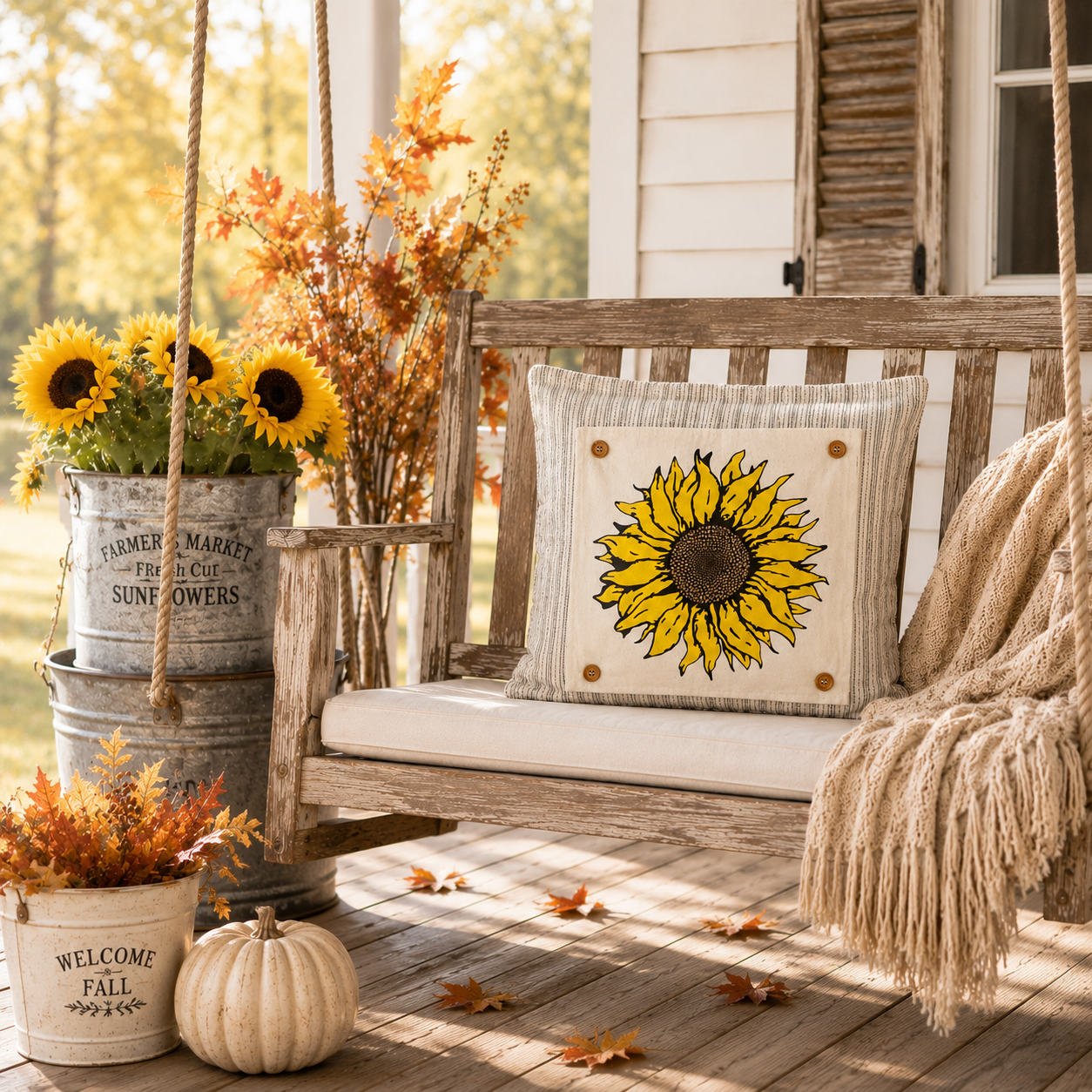 NEW!  PANEL ONLY: SQUARE Fall Autumn summer yellow SUNFLOWER HEAD