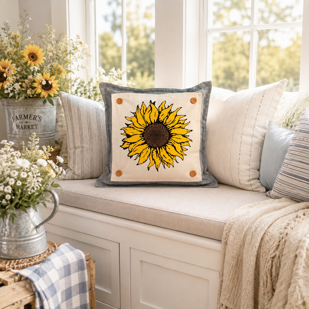 NEW!  PANEL ONLY: SQUARE Fall Autumn summer yellow SUNFLOWER HEAD