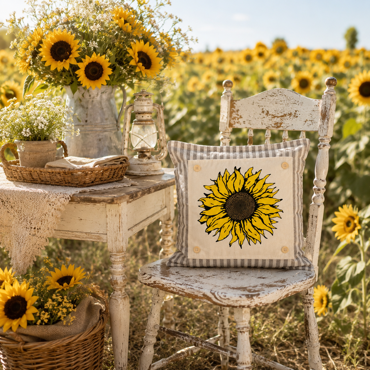NEW!  PANEL ONLY: SQUARE Fall Autumn summer yellow SUNFLOWER HEAD