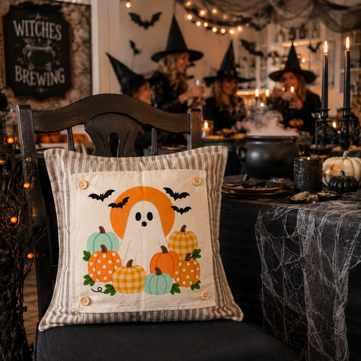 NEW!  PANEL ONLY: SQUARE Holiday Panel: Fall, Autumn Halloween October GHOST COSTUME in PUMPKIN PATCH