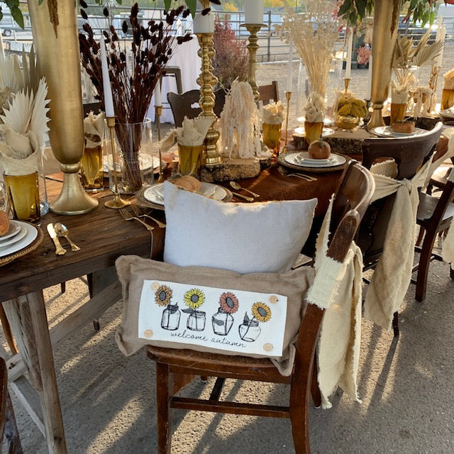 NEW! Custom Fall Wedding Gift Bundle:  2 seasons + BURLAP pillow + custom last name panel: SUNFLOWER JARS, NATIVITY, CUSTOM LAST NAME PANEL