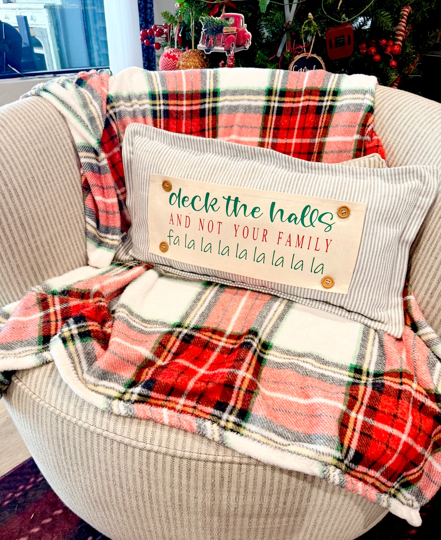 PANEL ONLY: RECTANGLE Winter, Christmas, String of Lights, Farmhouse, Red, Green; DECK THE HALLS