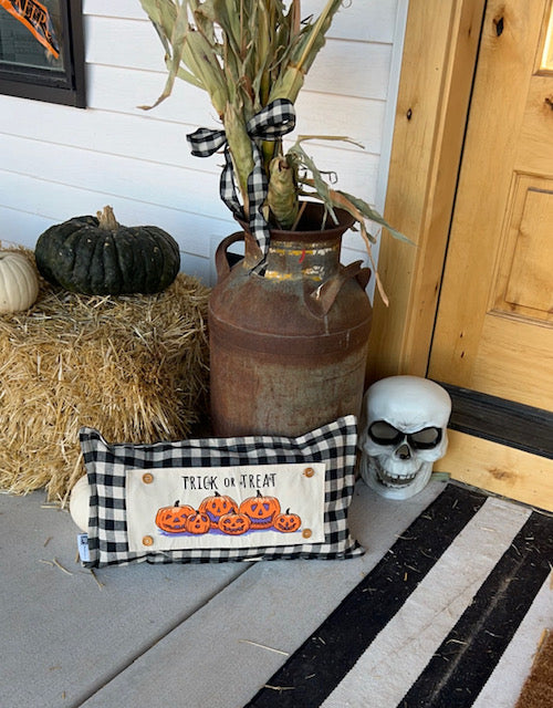 NEW! BUNDLE SET: Buffalo Check Gingham Pillow (comes w/ foam insert & these 3 panels in back pocket)  SMELL MY FEET, PUMPKIN PIE, CHRISTMAS TRUCK