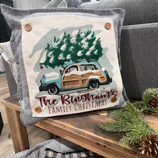 GLITTER CUSTOM PANEL ONLY: SQUARE Christmas Griswald Family Tradition Tree Cutting Snow Scene Winter Wonderland Vintage CUSTOM CHRISTMAS STATION WAGON