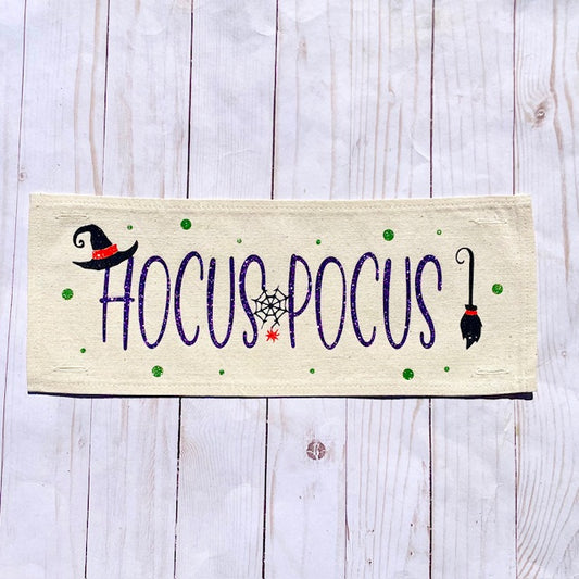 Glitter Holiday Panel: Fall Autumn, witches broom, spiderweb, witches hat; GLITTER HOCUS POCUS