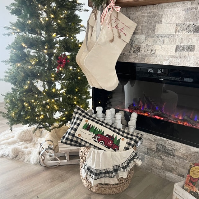 Custom Wedding Gift Bundle:  3 seasons + GINGHAM/BUFFALO CHECK pillow + custom last name panel: 3 BEES BEE KIND / SUNFLOWER JARS / VINTAGE CHRISTMAS TREE TRUCK /CUSTOM LAST NAME PANEL