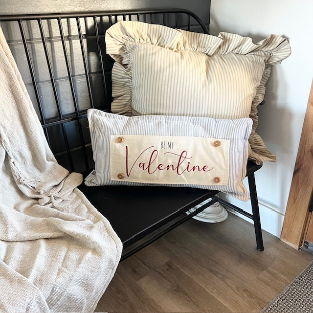 NEW! Custom WINTER Wedding Gift Bundle:  GRAY TICKING STRIPE pillow + custom last name, EVERGREENS / BE MY VALENTINE / CUSTOM PANEL