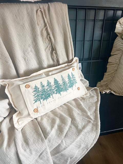 NEW! Custom WINTER Wedding Gift Bundle:  GRAY TICKING STRIPE pillow + custom last name, EVERGREENS / BE MY VALENTINE / CUSTOM PANEL