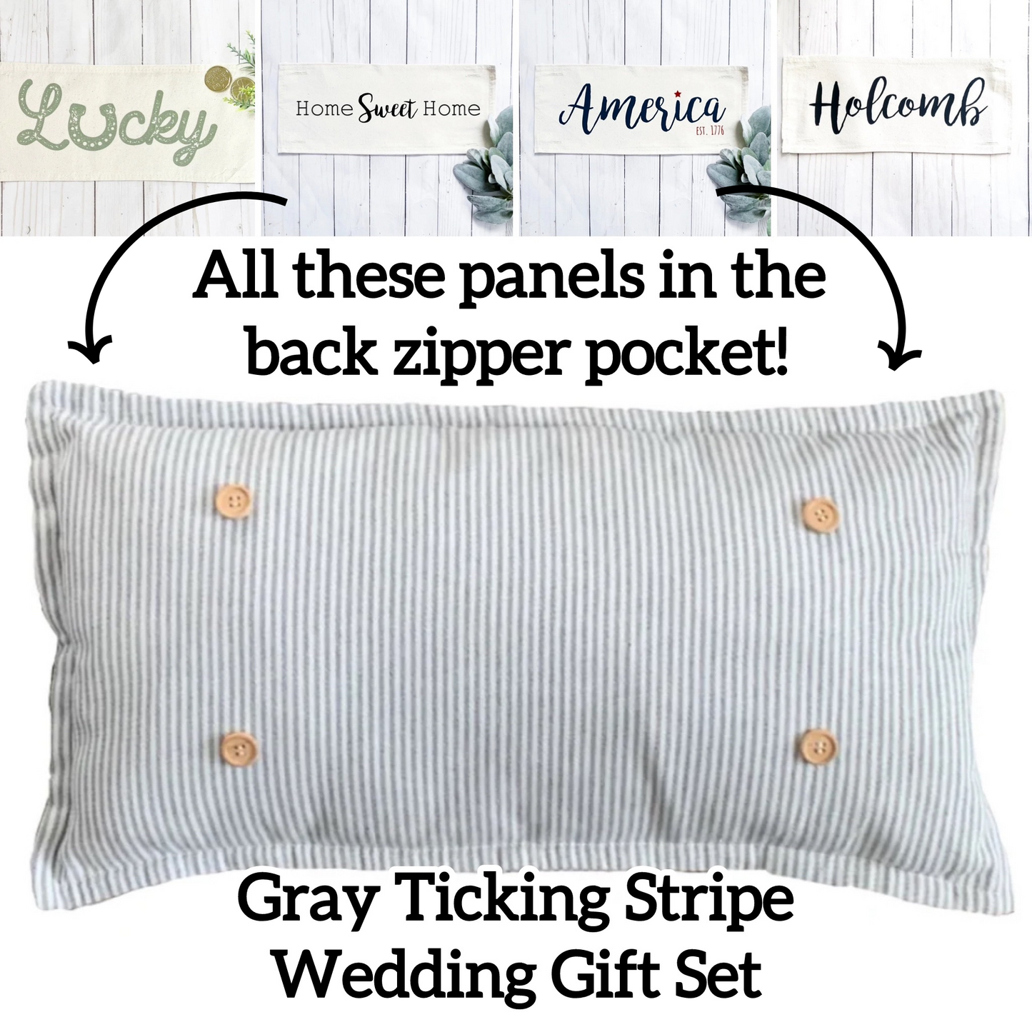 BOHO Custom Wedding Gift Bundle:  3 seasons + Boho pillow + custom last name panel & LEMON CITRUS / WHEAT / NATIVITY / CUSTOM PANEL/ BOHO PILLOW