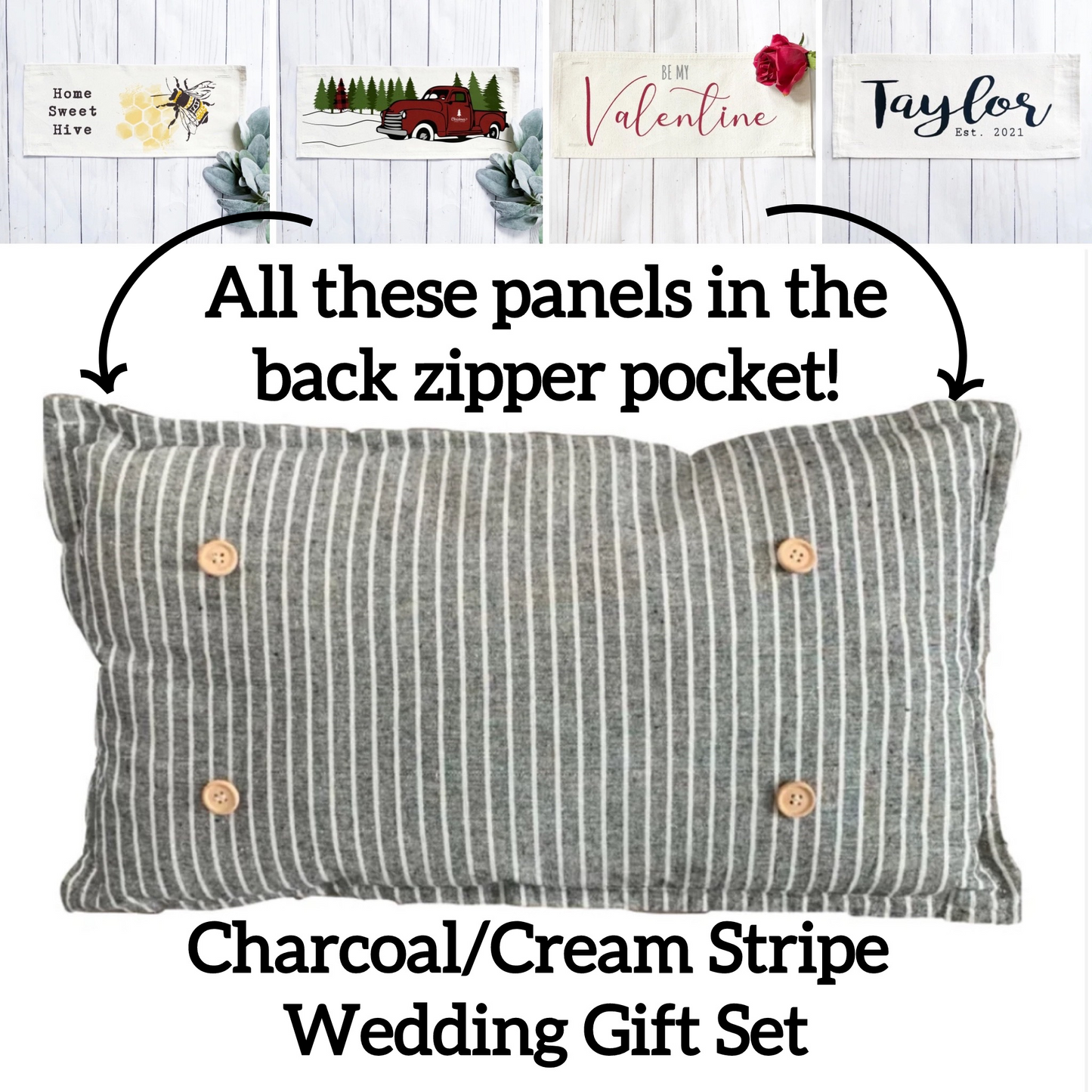BOHO Custom Wedding Gift Bundle:  3 seasons + Boho pillow + custom last name panel & LEMON CITRUS / WHEAT / NATIVITY / CUSTOM PANEL/ BOHO PILLOW