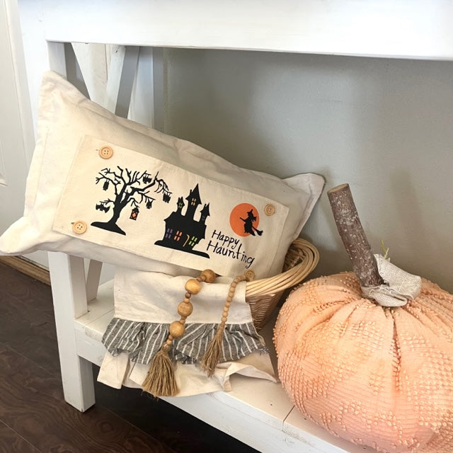 NEW! BUNDLE SET: Burlap Idaho Potato Farm Sack Bag Pillow  (comes with insert and these 3 panels inside back pocket); Winter Spring Summer Fall Autumn: HAUNTED HOUSE, TRACTOR, SLEIGH RIDE