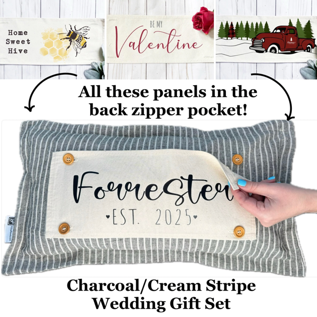 BOHO Custom Wedding Gift Bundle:  3 seasons + Boho pillow + custom last name panel & LEMON CITRUS / WHEAT / NATIVITY / CUSTOM PANEL/ BOHO PILLOW