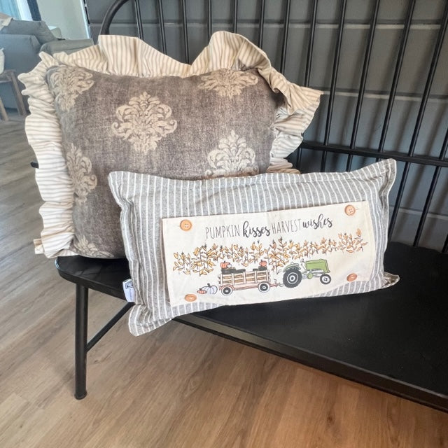 NEW! Custom FALL Wedding Gift Bundle:  3 seasons + CHARCOAL/GALVINIZED STRIPES pillow + custom last name panel & TRACTOR / SLEIGH RIDES / CUSTOM LAST NAME PANEL