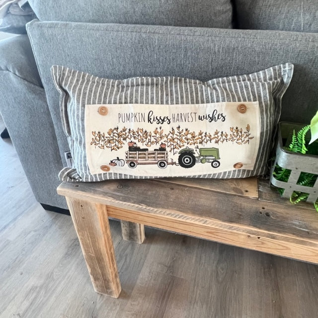 NEW! Custom FALL Wedding Gift Bundle:  3 seasons + CHARCOAL/GALVINIZED STRIPES pillow + custom last name panel & TRACTOR / SLEIGH RIDES / CUSTOM LAST NAME PANEL