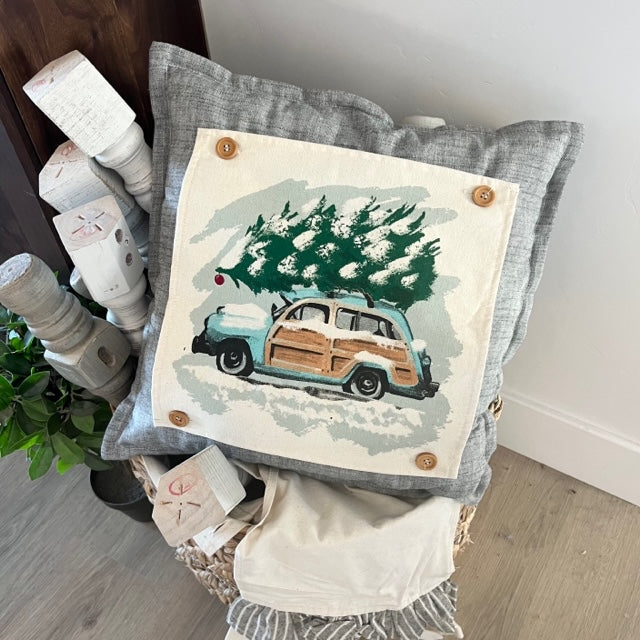 NEW! Custom Fall Wedding Gift Bundle:  2 seasons + SQUARE TICKING STRIPE pillow + custom last name panel: PUMPKIN PATCH, STATION WAGON, CUSTOM LAST NAME PANEL