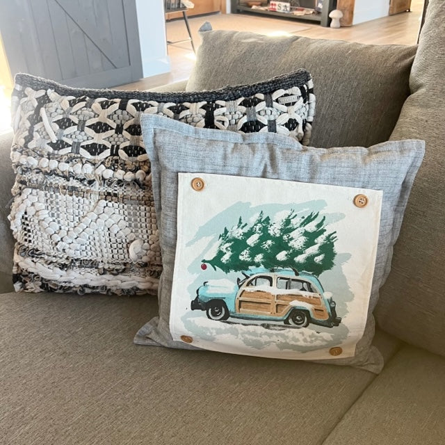 NEW! Custom Fall Wedding Gift Bundle:  2 seasons + SQUARE TICKING STRIPE pillow + custom last name panel: PUMPKIN PATCH, STATION WAGON, CUSTOM LAST NAME PANEL