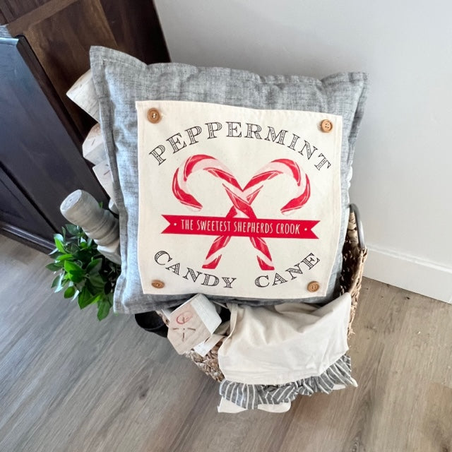 NEW! Custom Fall Wedding Gift Bundle:  2 seasons + SQUARE GRAY pillow + custom last name panel:  ACORN BRANCH, CANDY CANES, CUSTOM LAST NAME PANEL