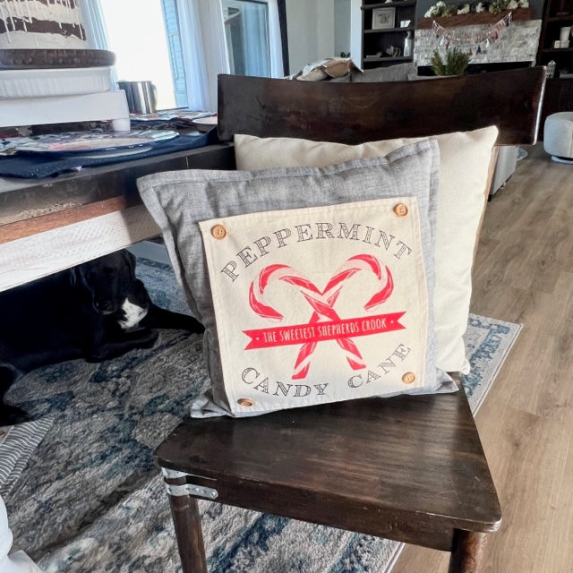 NEW! Custom Fall Wedding Gift Bundle:  2 seasons + SQUARE GRAY pillow + custom last name panel:  ACORN BRANCH, CANDY CANES, CUSTOM LAST NAME PANEL