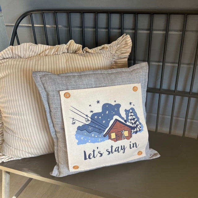 NEW! Custom Winter Wedding Gift Bundle:  2 seasons + SQUARE TICKING STRIPE pillow + custom last name panel:  SKI LODGE, HEARTS, CUSTOM LAST NAME PANEL